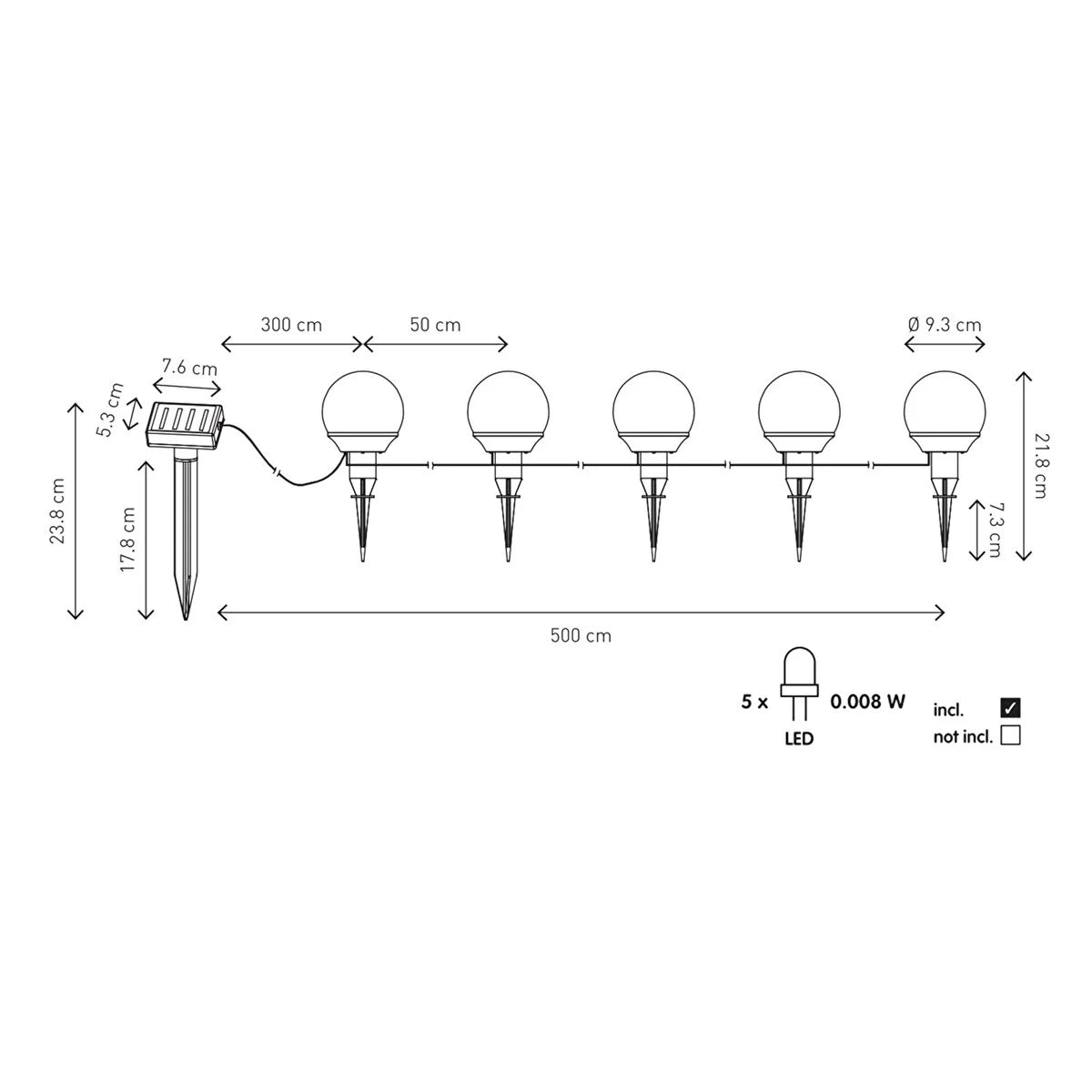 Colours Solar Saplama Zincir 5 Li Bahçe Aydınlatma