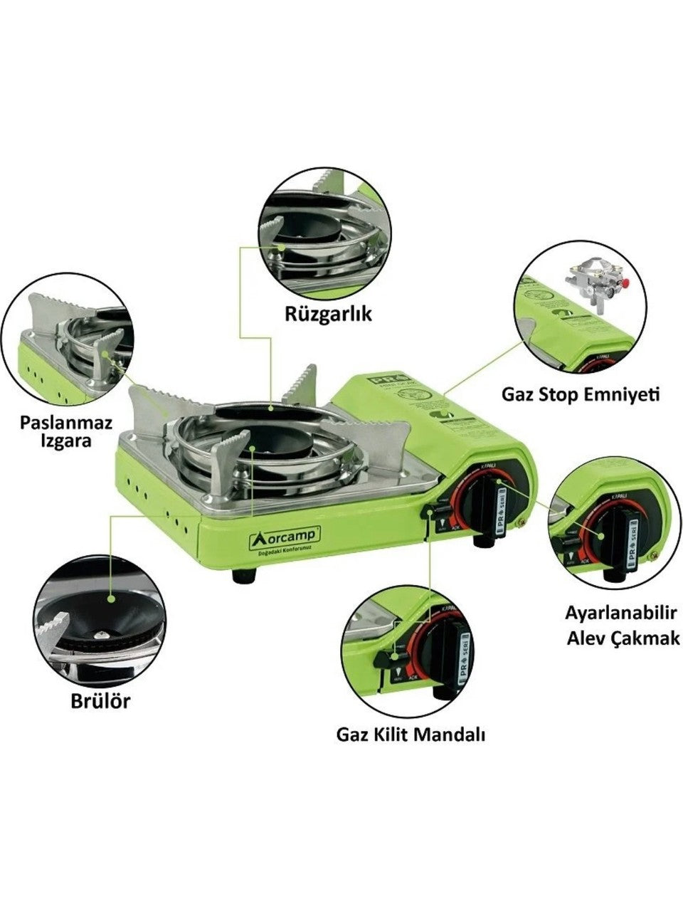 Orcamp Tekli Mini Portatif Ocak Yeşil