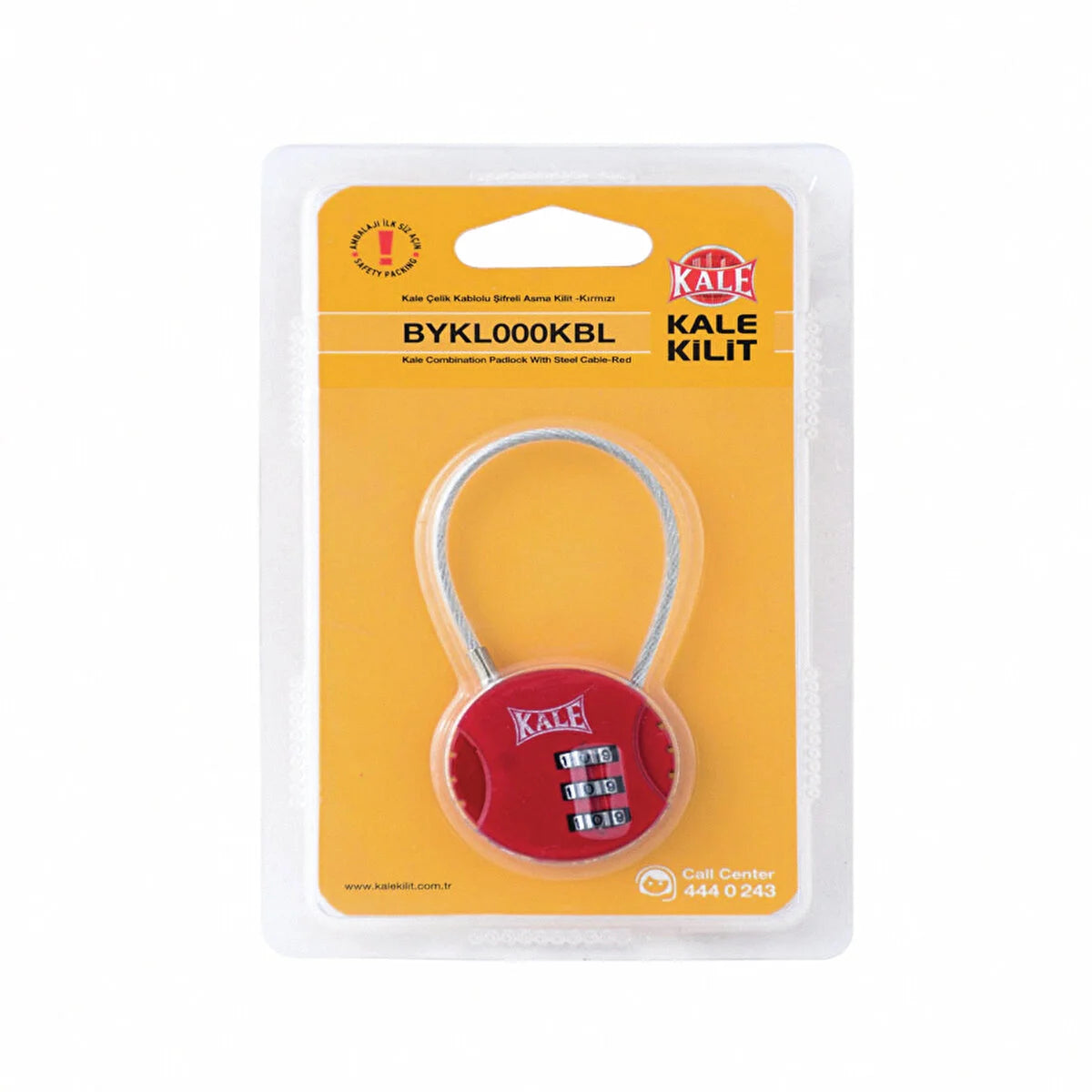 KALE Kilit Çelik Kablolu Şifreli Asma Kilit Kırmızı