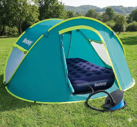 Bestway 3'lü Eko Kamp Seti: Cool Mount Çadır, Çift Kişilik Yatak ve Pratik Pompa